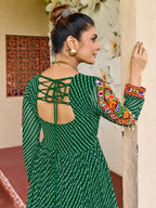 Prazu Fashion Green Georgette Bandhani Print Work With Kutchi Patch-Work Navaratri Gown | Grocsy