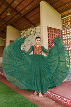 Prazu Fashion Green Georgette Bandhani Print Work With Kutchi Patch-Work Navaratri Gown | Grocsy