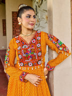 Prazu Fashion Yellow Georgette Bandhani Print Work With Kutchi Patch-Work Navaratri Gown | Grocsy