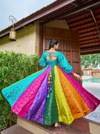 Prazu Fashion Multi Color Gold-Toned Viscose Weaving Navaratri Gown | Grocsy