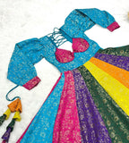 Prazu Fashion Multi Color Gold-Toned Viscose Weaving Navaratri Gown | Grocsy