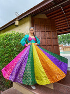 Prazu Fashion Multi Color Gold-Toned Viscose Weaving Navaratri Gown | Grocsy