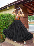 Prazu Fashion Black Soft Cotton With Gaamathi-Mirror Work Navaratri Gown | Grocsy