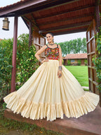 Prazu Fashion Cream Soft Cotton With Gaamathi-Mirror Work Navaratri Gown | Grocsy