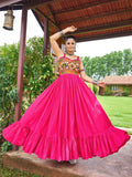 Prazu Fashion Pink Soft Cotton With Gaamathi-Mirror Work Navaratri Gown | Grocsy