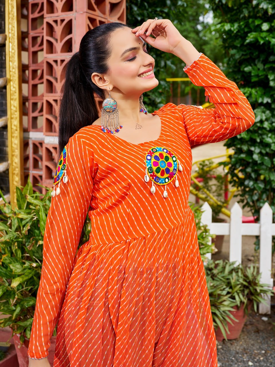 Prazu Fashion Fanta Georgette Bandhani Print Work With Kutchi Patch-Work Navaratri Kurti | Grocsy