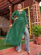 Prazu Fashion Green Georgette Bandhani Print Work With Kutchi Patch-Work Navaratri Kurti | Grocsy