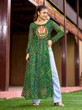 Prazu Fashion Green Georgette Bandhani Print Work With Kutchi Patch-Work Navaratri Kurti | Grocsy