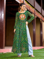 Prazu Fashion Green Georgette Bandhani Print Work With Kutchi Patch-Work Navaratri Kurti | Grocsy