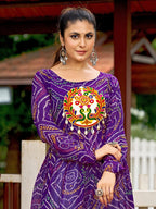 Prazu Fashion Purple Georgette Bandhani Print Work With Kutchi Patch-Work Navaratri Kurti | Grocsy
