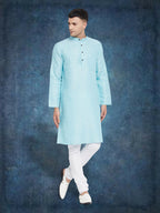 Even Apparels Men's Pure Cotton Turquoise Kurta | Grocsy