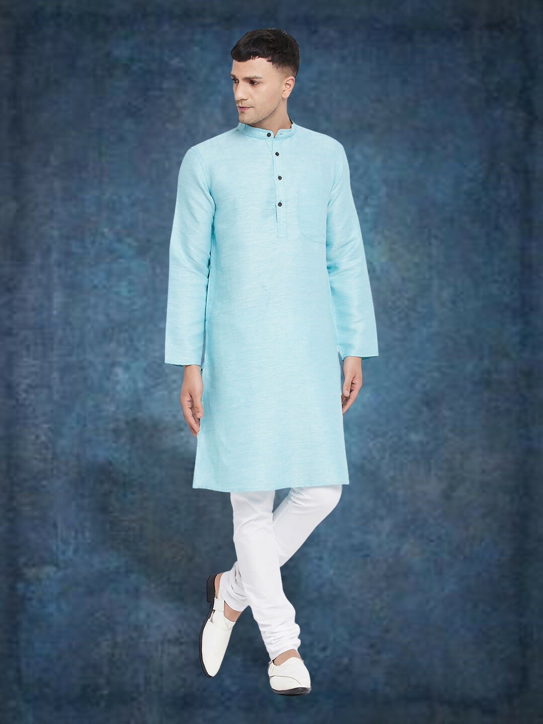 Even Apparels Men's Pure Cotton Turquoise Kurta | Grocsy