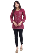 Snehal Creations Magenta Faux Crepe Short Kurti Tunic Top | Grocsy