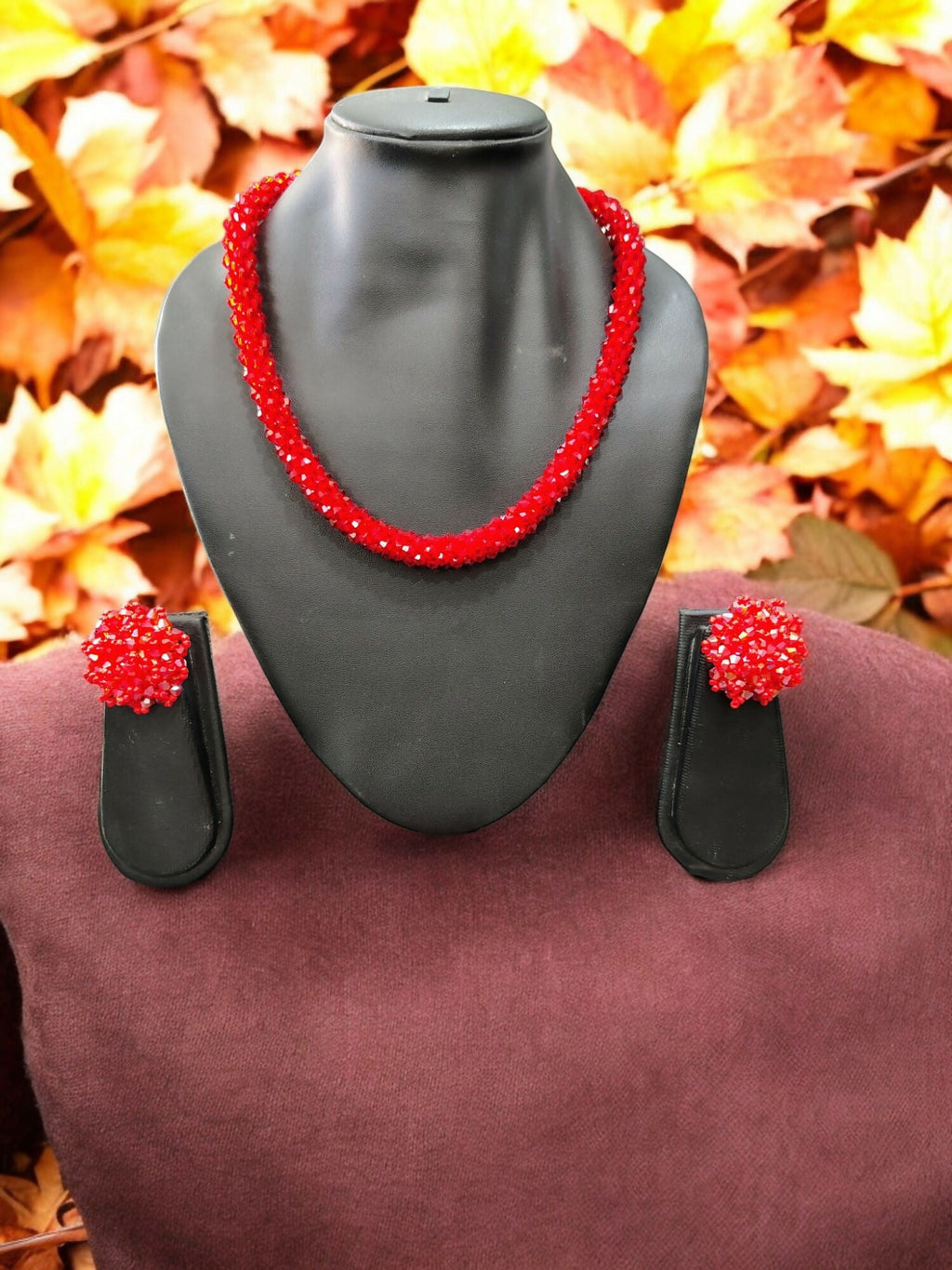 Inhanns Noor-E-Jalwa – Handmade Crystal Bead Necklace / Necklace With Earrings -Adjustable - Red | Grocsy