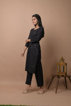 Kaajh Women's Black Solid Sequins Embellished Kurta Pant Set | Grocsy