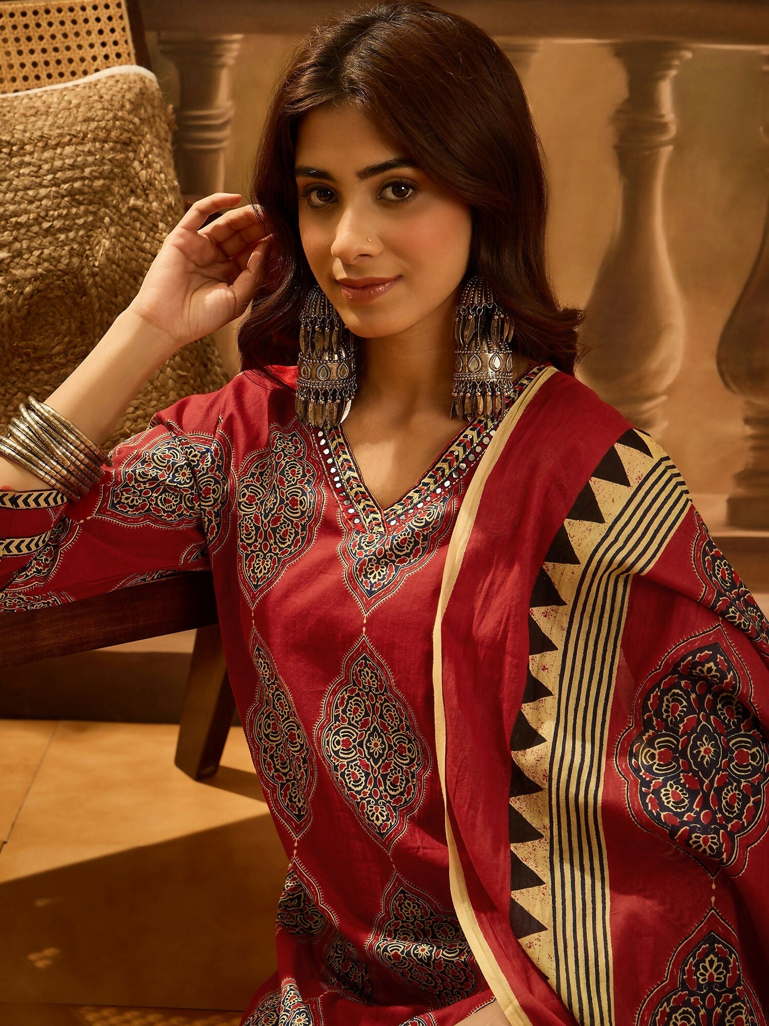 Joban Fashion Printed Maroon Pure Cotton Kurta Set | Grocsy