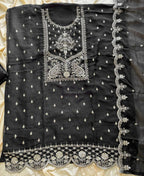 KC Black Wedding Wear Embroidered Crush Silk Salwar Suit | Grocsy