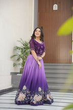 Vastranavya Purple Faux Blooming With Beads Embroidered work and Rich Floral Pedding Digital Print Gown | Grocsy