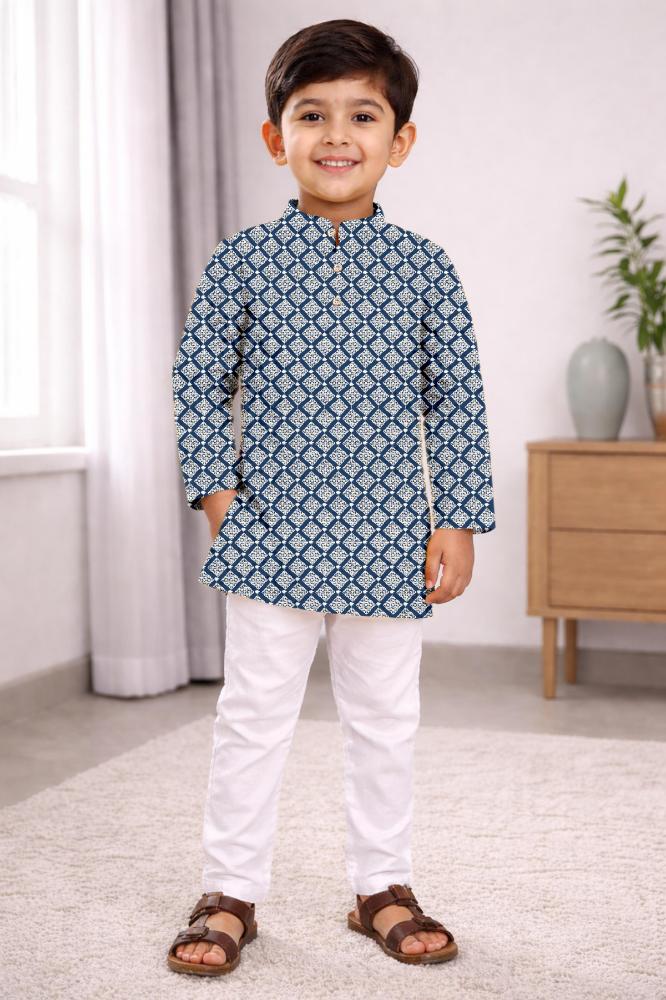 Neera Trendz Blue Cotton Thread Embroidery Kid's Kurta Pajama | Grocsy