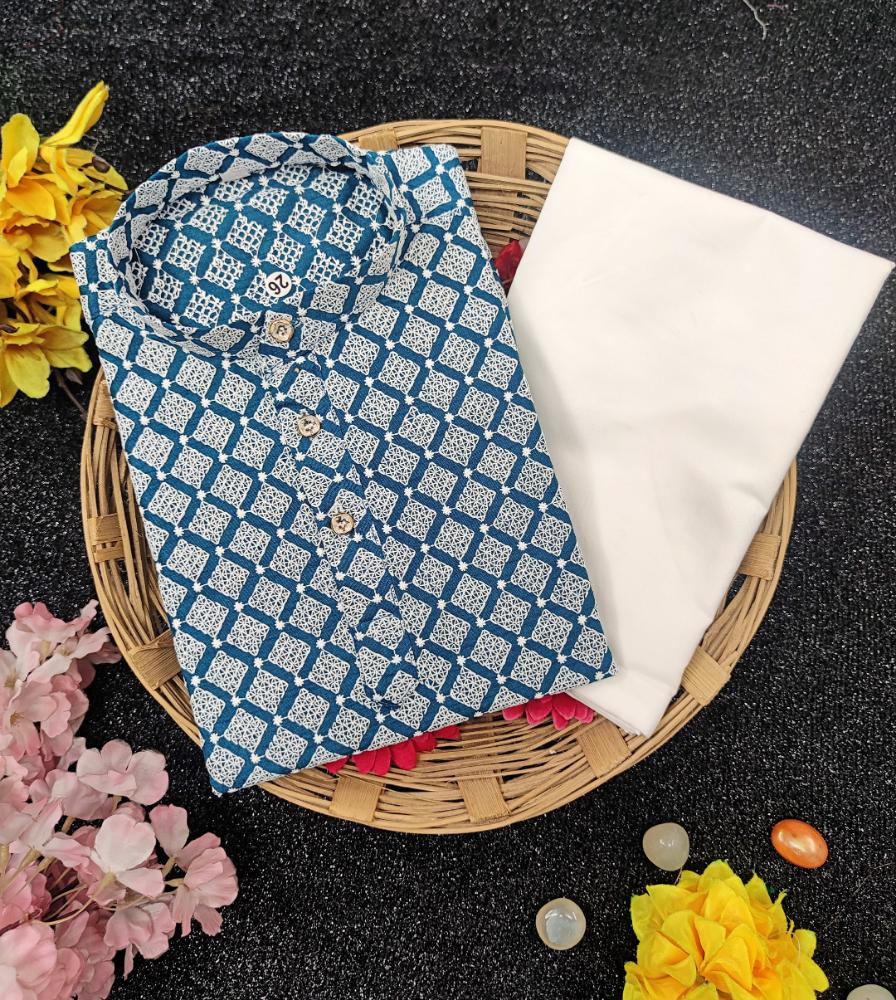 Neera Trendz Blue Cotton Thread Embroidery Kid's Kurta Pajama | Grocsy