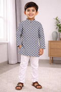 Neera Trendz Grey Cotton Thread Embroidery Kid's Kurta Pajama | Grocsy