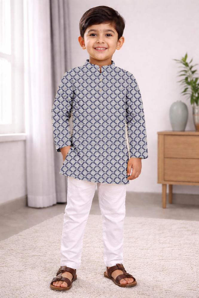 Neera Trendz Grey Cotton Thread Embroidery Kid's Kurta Pajama | Grocsy