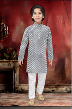 Neera Trendz Grey Cotton Thread Embroidery Kid's Kurta Pajama | Grocsy