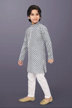 Neera Trendz Grey Cotton Thread Embroidery Kid's Kurta Pajama | Grocsy