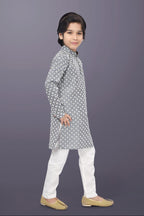 Neera Trendz Grey Cotton Thread Embroidery Kid's Kurta Pajama | Grocsy