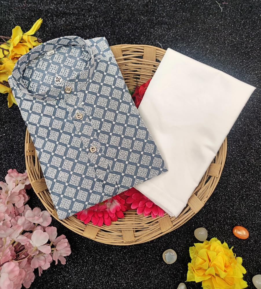 Neera Trendz Grey Cotton Thread Embroidery Kid's Kurta Pajama | Grocsy