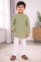 Neera Trendz Olive Cotton Thread Embroidery Kid's Kurta Pajama | Grocsy