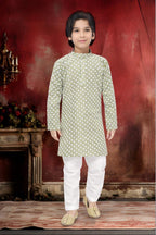 Neera Trendz Olive Cotton Thread Embroidery Kid's Kurta Pajama | Grocsy