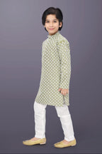 Neera Trendz Olive Cotton Thread Embroidery Kid's Kurta Pajama | Grocsy