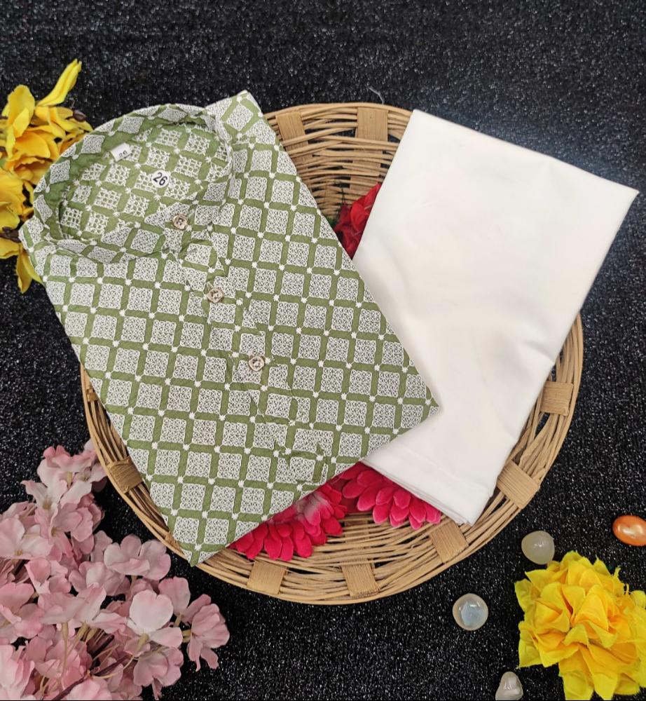 Neera Trendz Olive Cotton Thread Embroidery Kid's Kurta Pajama | Grocsy