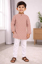 Neera Trendz Peach Cotton Thread Embroidery Kid's Kurta Pajama | Grocsy