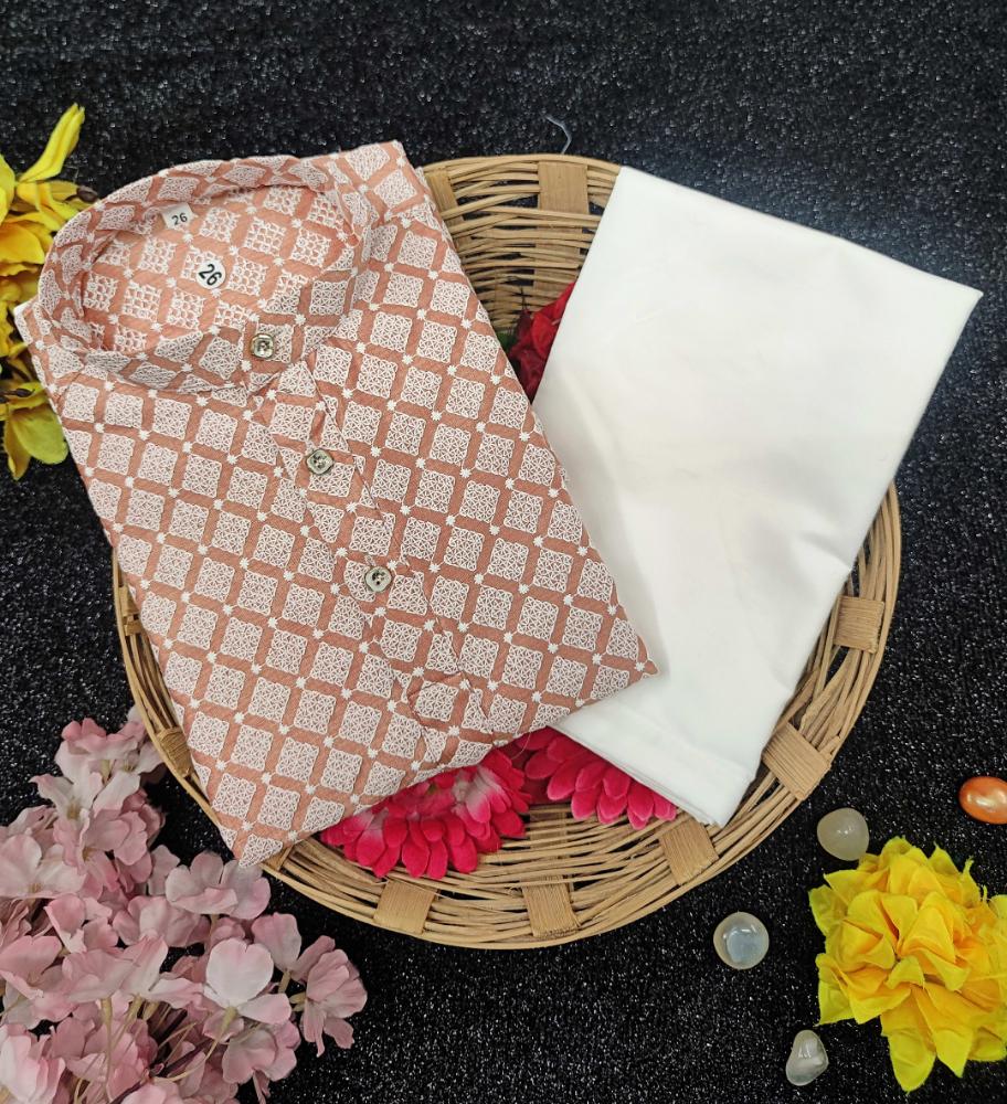 Neera Trendz Peach Cotton Thread Embroidery Kid's Kurta Pajama | Grocsy