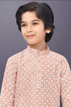 Neera Trendz Peach Cotton Thread Embroidery Kid's Kurta Pajama | Grocsy