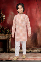 Neera Trendz Peach Cotton Thread Embroidery Kid's Kurta Pajama | Grocsy