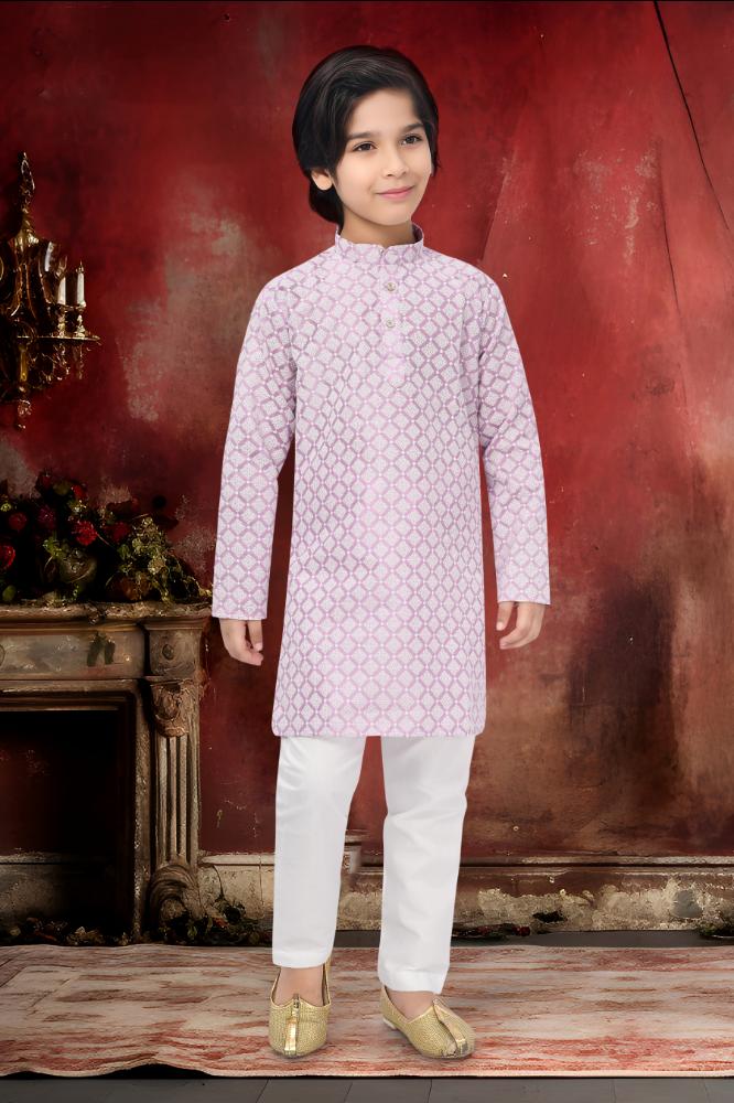 Neera Trendz Pink Cotton Thread Embroidery Kid's Kurta Pajama | Grocsy