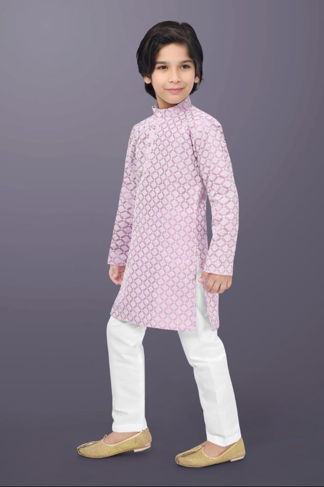 Neera Trendz Pink Cotton Thread Embroidery Kid's Kurta Pajama | Grocsy