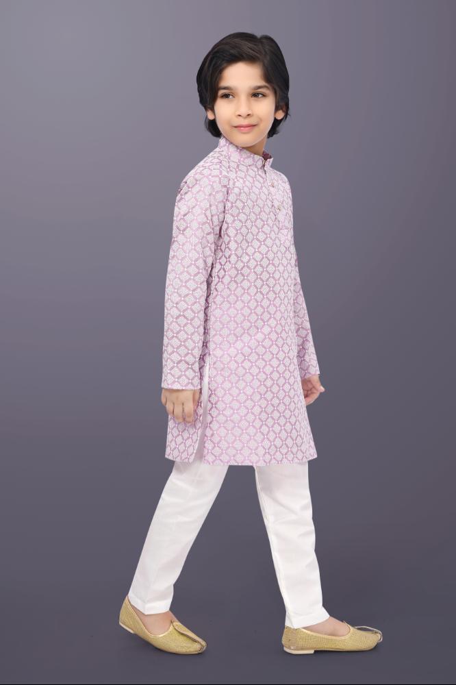 Neera Trendz Pink Cotton Thread Embroidery Kid's Kurta Pajama | Grocsy