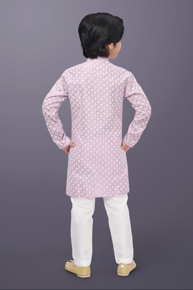 Neera Trendz Pink Cotton Thread Embroidery Kid's Kurta Pajama | Grocsy
