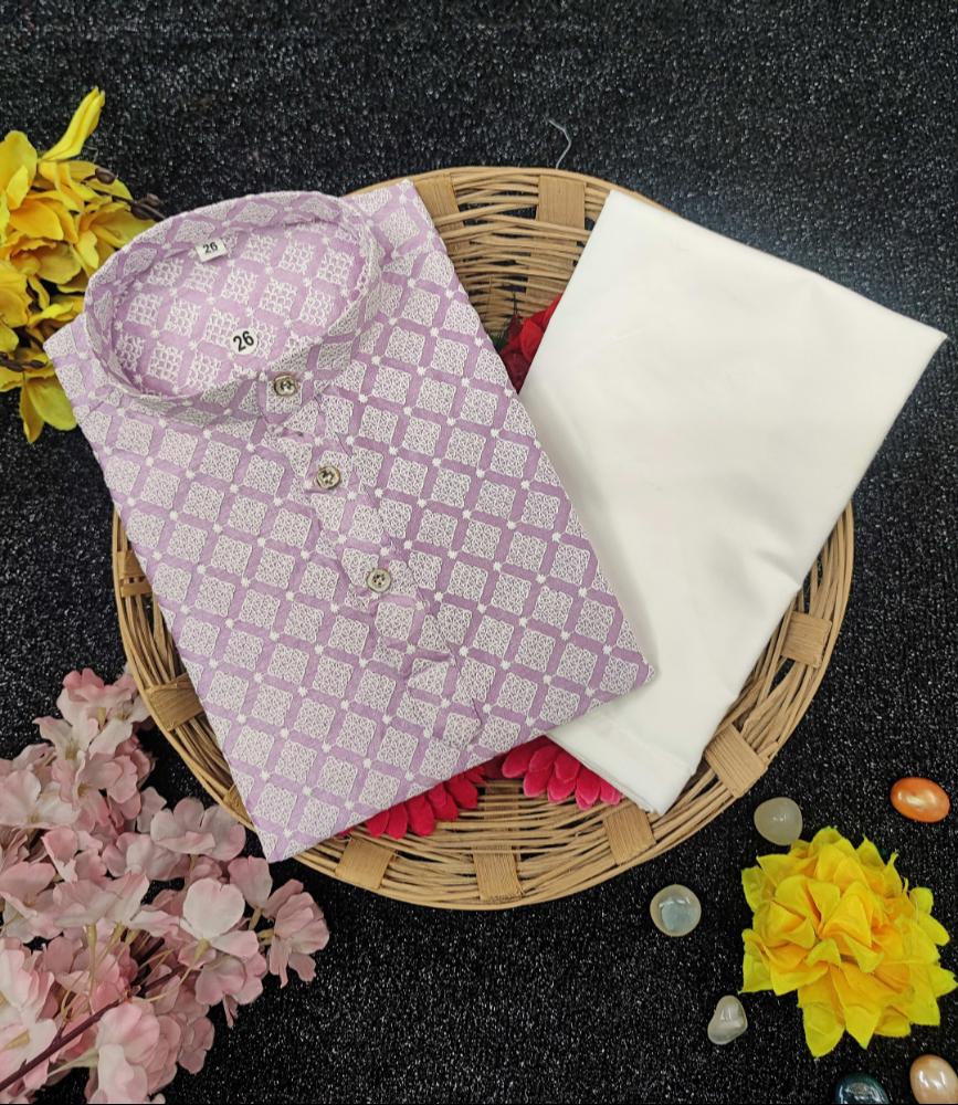 Neera Trendz Pink Cotton Thread Embroidery Kid's Kurta Pajama | Grocsy