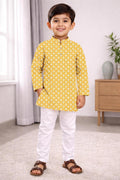 Neera Trendz Yellow Cotton Thread Embroidery Kid's Kurta Pajama | Grocsy