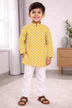 Neera Trendz Yellow Cotton Thread Embroidery Kid's Kurta Pajama | Grocsy