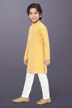 Neera Trendz Yellow Cotton Thread Embroidery Kid's Kurta Pajama | Grocsy