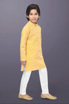 Neera Trendz Yellow Cotton Thread Embroidery Kid's Kurta Pajama | Grocsy