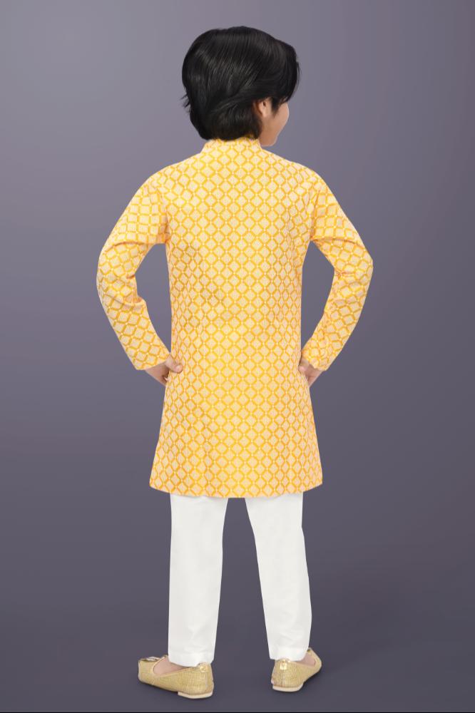 Neera Trendz Yellow Cotton Thread Embroidery Kid's Kurta Pajama | Grocsy