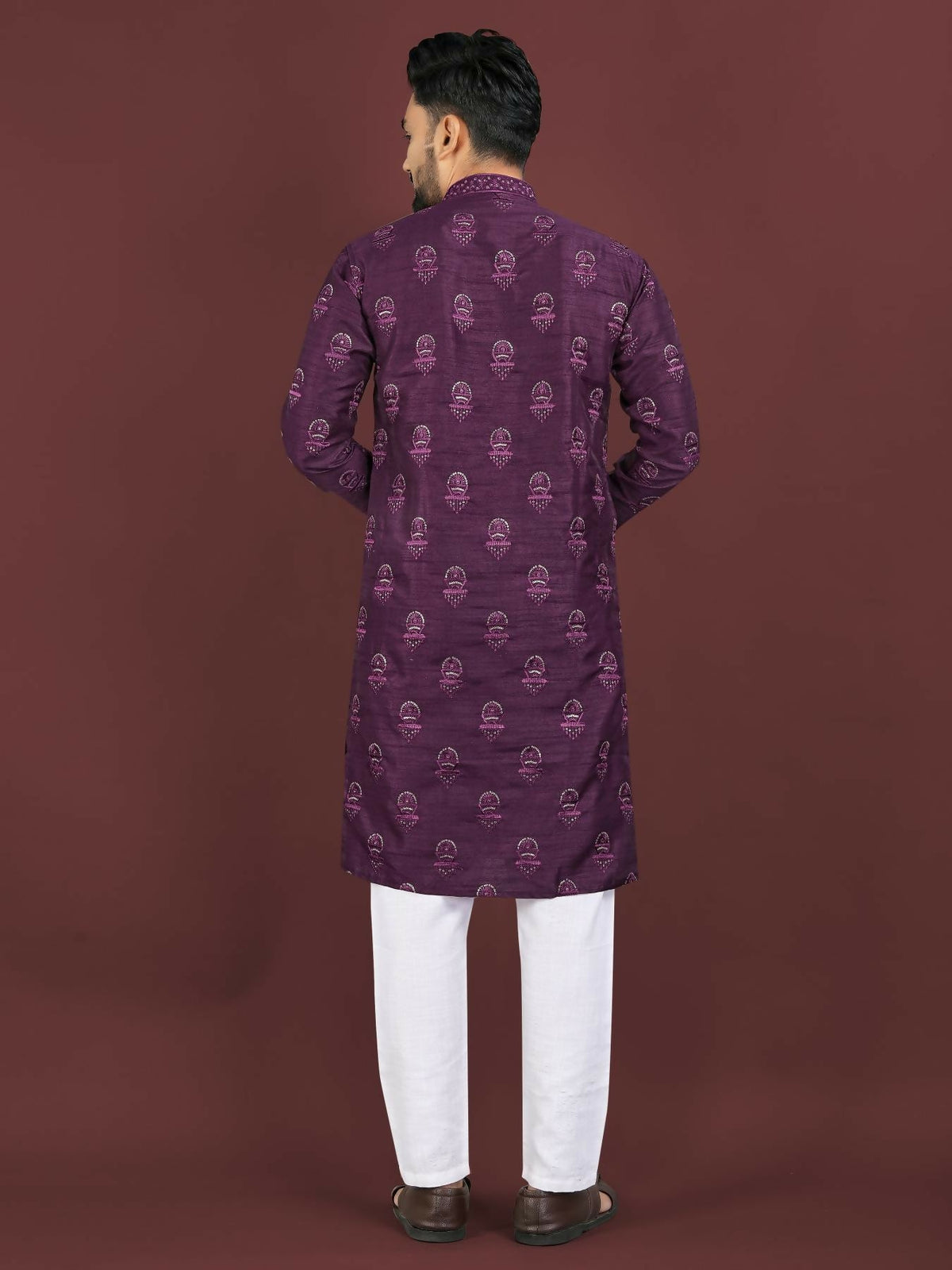 Anaita Purple Embroidered Silk Straight Kurta | Grocsy