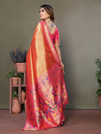Aastha Fashion Orange Tissue Silk Paithani Woven Saree | Grocsy
